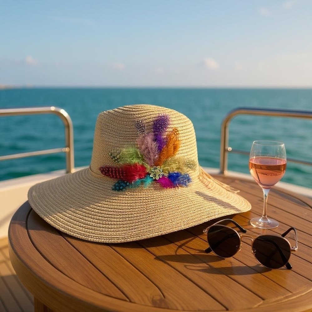 SUN BIRD FEATHER HANDMADE DESIGN FLOPPY SUN HAT COLLECTION ( Green Brooch)